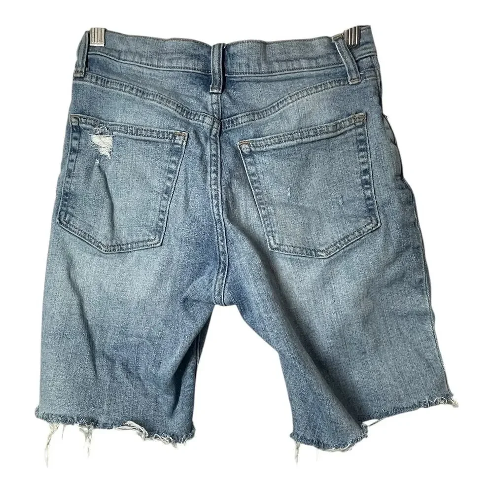 GAP Bermuda Shorts High Rise Jorts Size 26 or 2P Petite Distressed Stretchy